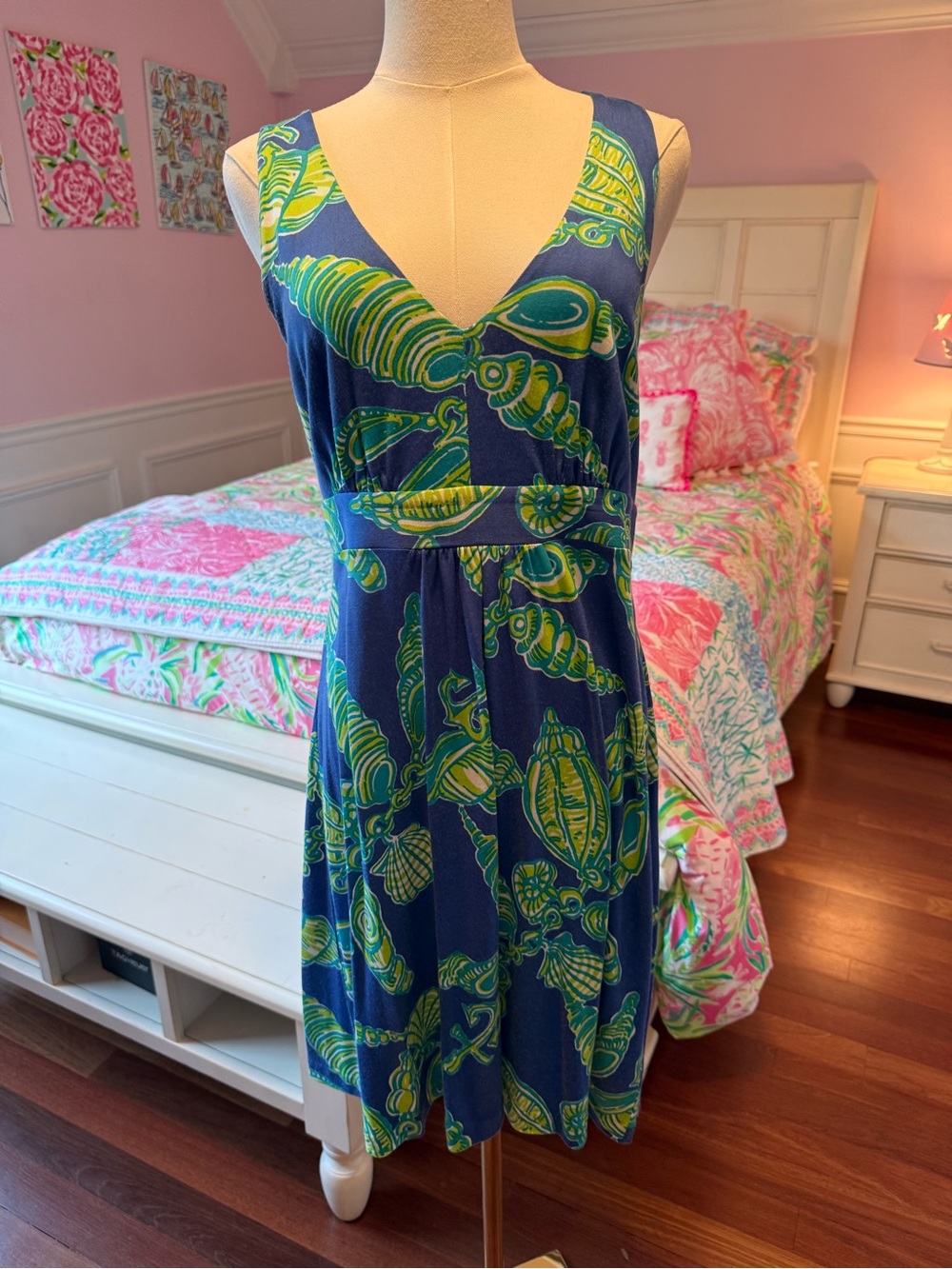 Lilly Pulitzer Navy & Lime Shell-Print V-Neck Midi Dress